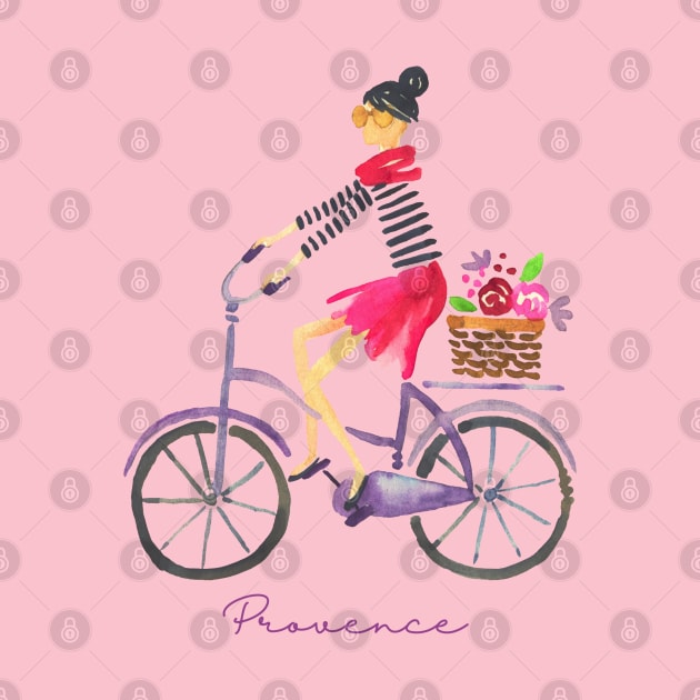 Provence France Biking Bicycling Cute French Girl's Woman's by Pine Hill Goods