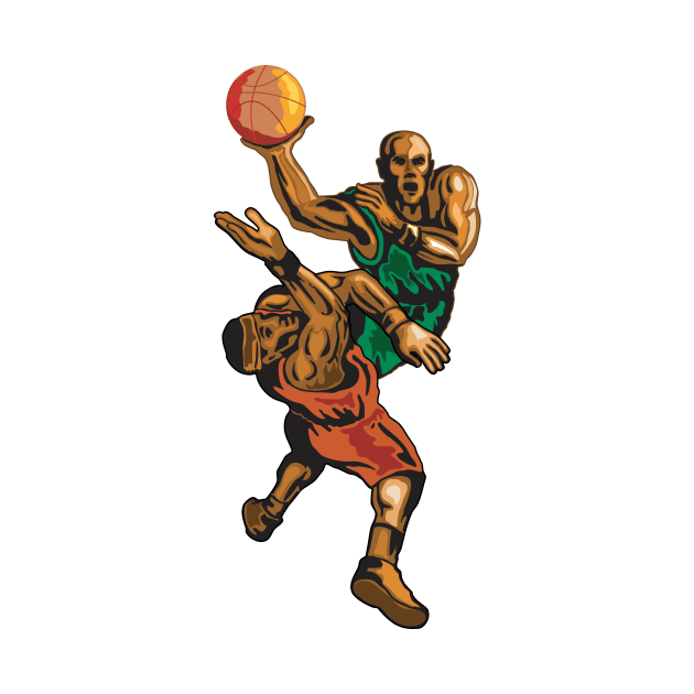 Basketball Player Dunking Blocking Retro by retrovectors