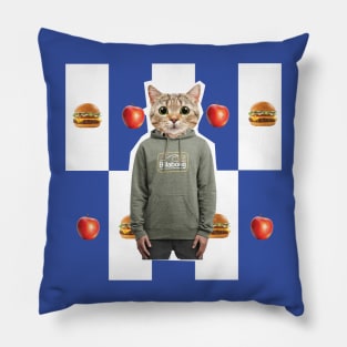 catman eat hamburger and apple Pillow