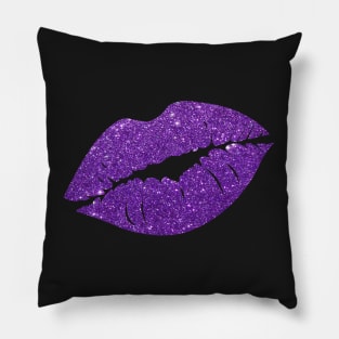 Purple Faux Glitter Lips Pillow