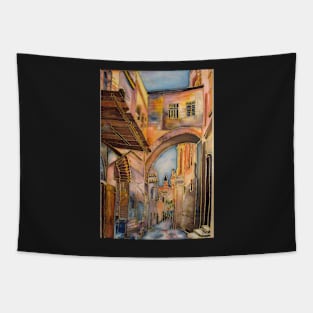 Via Dolorosa Arch of ecce homo Jerusalem. Painting on silk Tapestry