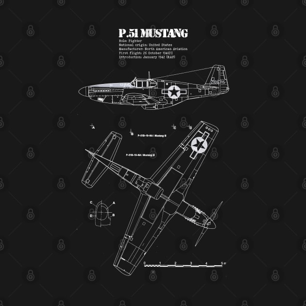 P-51 Mustang | World War 2 Plane Blueprint by Distant War