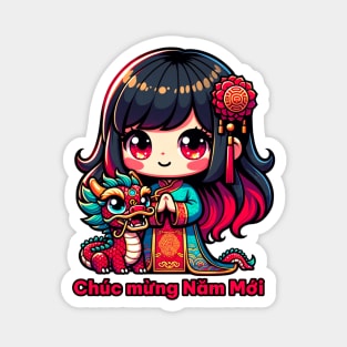 Vietnamese New Year Girl & Red Dragon Magnet