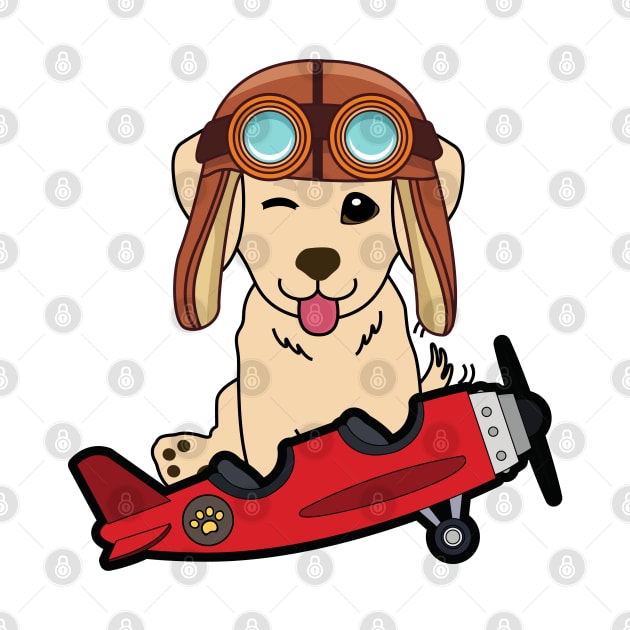 Cute golden retriever is in a vintage plane by Pet Station