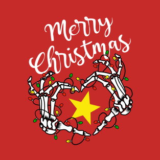 Merry Christmas Heart Love Skeleton Hands Lights Winter Holiday Seasonal T-Shirt