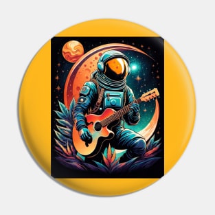 Stellar Astronaut Playing Guitar TShirt Pin