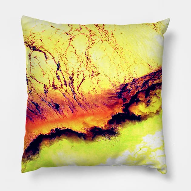 Yellow Abstract Ocean Waves Pillow by DazzlingApparel