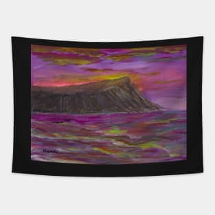 Beautiful Hawaiian Sunset Over Water, Honolulu, Oahu, Painting Tapestry