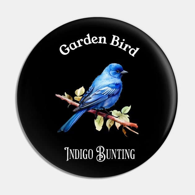 Garden Bird Indigo Bunting Pin by DavidBriotArt