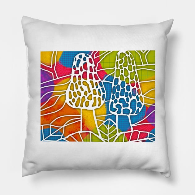 Colorful Morels Pillow by KatieMorrisArt