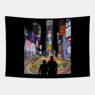 silhouette of parents in times square Tapestry