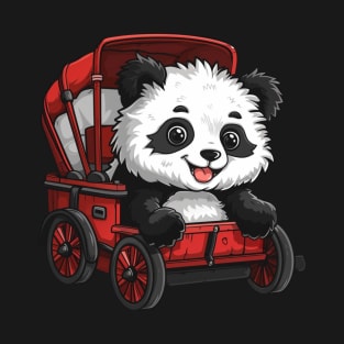 Panda Pulling A Japanese Rickshaw - Panda Bear Japanese T-Shirt
