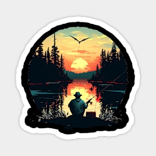 Fishing Retro Art Sunset Magnet