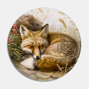 Fox Sleeping Vintage Illustration Pin