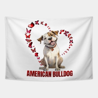 American Bulldog Love: Hearts & Butterflies Tapestry