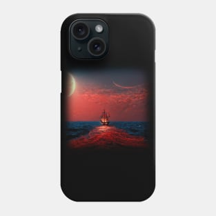 Sailing Ship In Red Glowing Ocean Phone Case