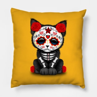 Cute Red Day of the Dead Kitten Cat Pillow