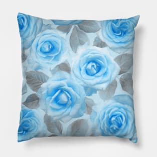 Painted Roses in Blue & Grey Pillow