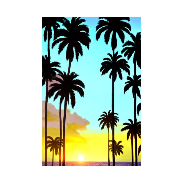 Summer Sunset Palm Trees Beach Ocean Artistic Paradise by Trendy-Now