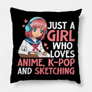 Just A Girl Who Loves Anime K-pop And Sketching Kpop Merch Pillow