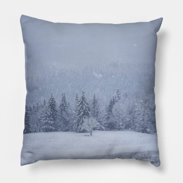 Carpathians Snowfall Pillow by psychoshadow