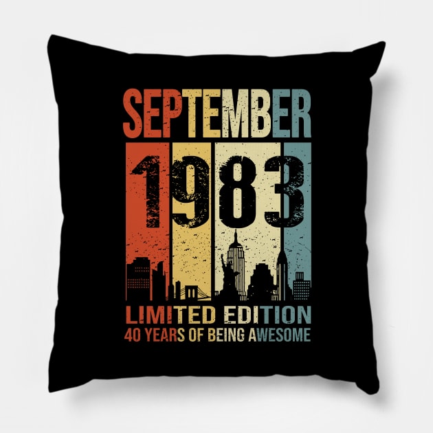 Made In 1983 September Years Of Being Awesome Pillow by Red and Black Floral