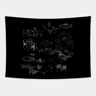 just chairs and tables interior sketch Tapestry