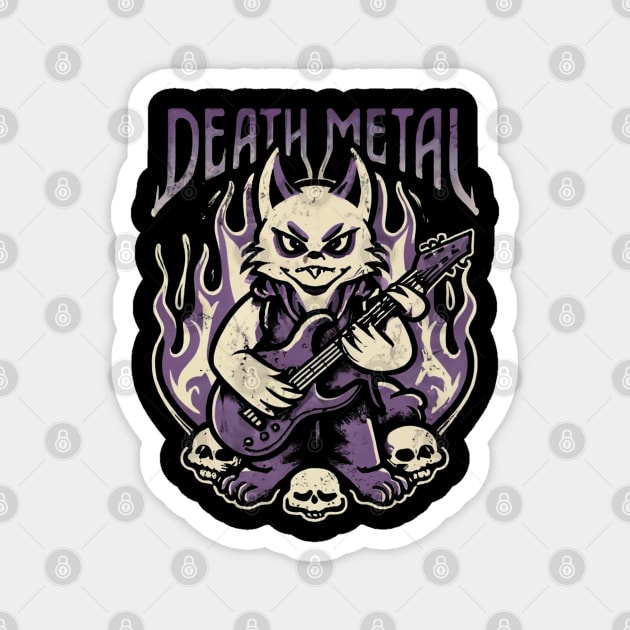 Death Metal Satanic Baphomet Cat playing guitar Magnet by Aldrvnd