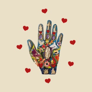 Milagritos mexican colorful ornament hand exvoto traditional sacred heart boho chic decoration T-Shirt