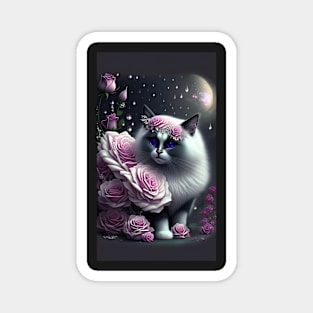 Adorable Pink Rose-Loving Ragdoll Magnet