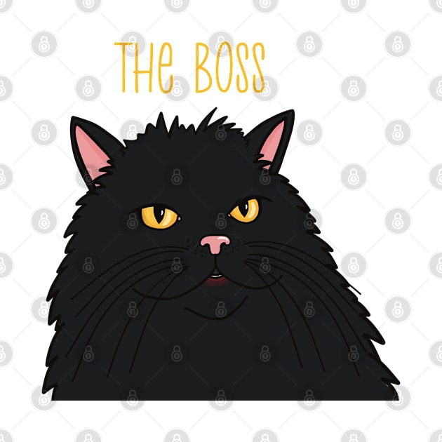 The black cat is the Boss . Dark longhaired cat queen with a serious look. by marina63