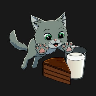 Maine Coon Cat excited to have Chocolate Cake with Milk T-Shirt