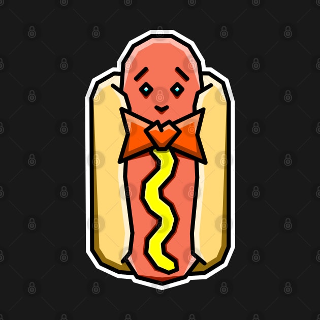 Adorable Hot Dog with Mustard and a Cheesy Bow Tie - Cute Food Gift - Hot Dog by Bleeding Red Paint