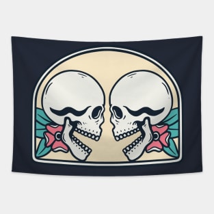 Couple Skull Pink Tapestry