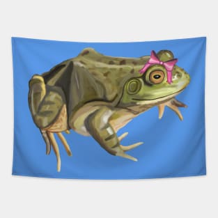 Girly American Bullfrog with Pink Bow Tapestry
