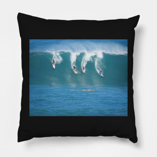 Waimea Bay Coed Surfing Pillow by Sky Studio Hawaii