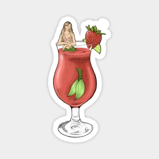 Strawberry Daiquiri Mermaid Cocktail Illustration Magnet