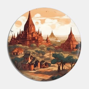 Illustration of Bagan, Myanmar on sunset Pin