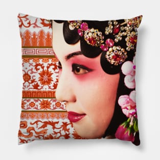 Chinese Opera Star with Orange Traditional Floral Pattern- Hong Kong Retro Pillow