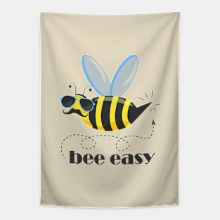 Bee male character with mustache, pilot sun glasses and typography Bee Easy Tapestry