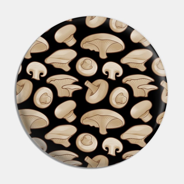 Woodcut Mushrooms Pattern Pin by sifis