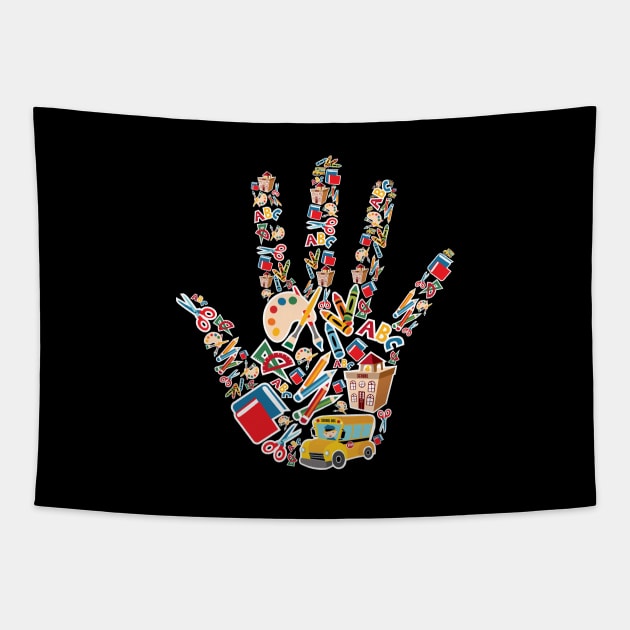 Happy First Day of School tools in hand Student Teacher Gift Tapestry by Ramadangonim