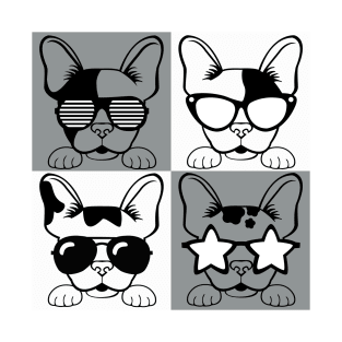 Frenchies with Glasses Black andd White T-Shirt