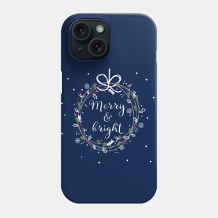 Merry and Bright Christmas Wreath Phone Case