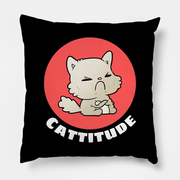 Cattitude | Cute Cat Pun Pillow by Allthingspunny