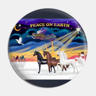 "Christmas Sunrise" with Three Beautiful Stallions Pin