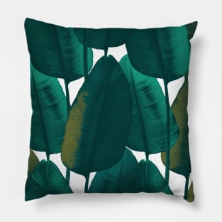 Dark summer tropical textural leaves. Vibrant banana leaves. Night jungle foliage Pillow