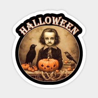 Edgar Allan Poe Child Portrait Halloween Raven Pumpkin Magnet