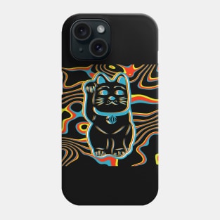 Japanese Maneki Neko Lucky Cat - Black Illusion Phone Case