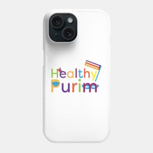Colorful healthy Purim greeting with grogger, mask, clown hat and face mask Phone Case